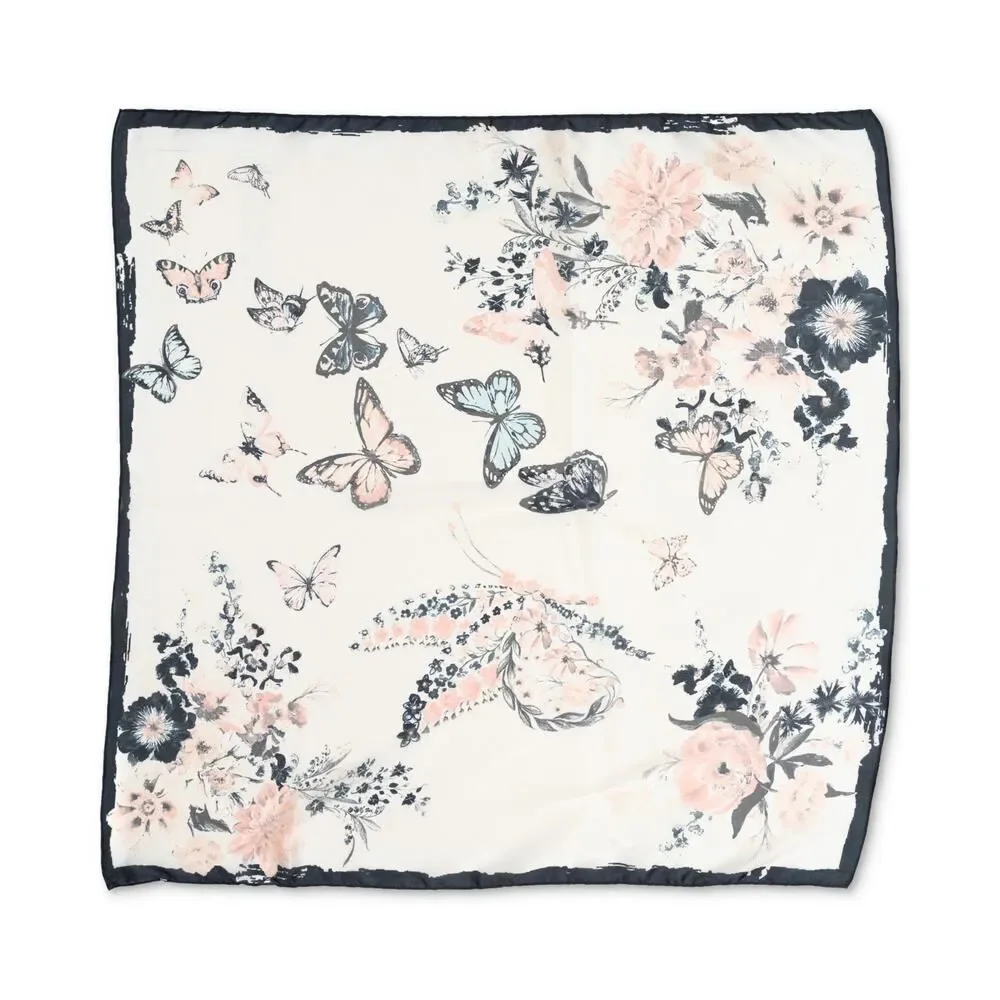 INC Multi Use‎ Ivory Multi Color Butterfly Floral Square Scarf